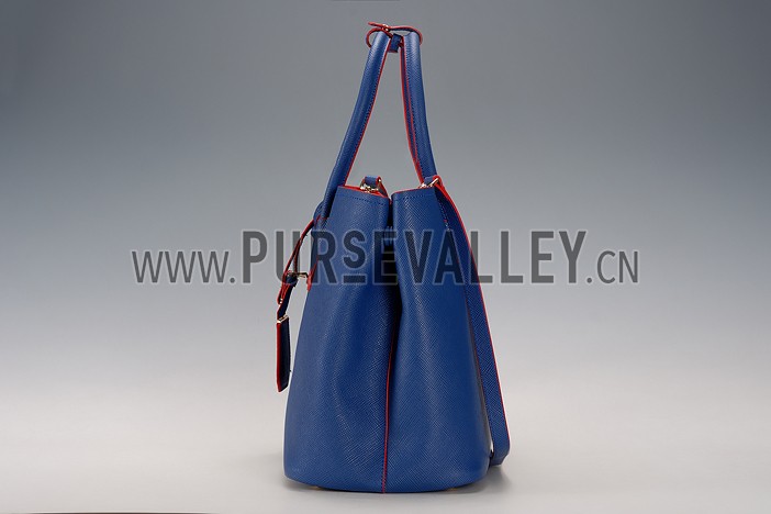 Prada Saffiano Double Tote Blue