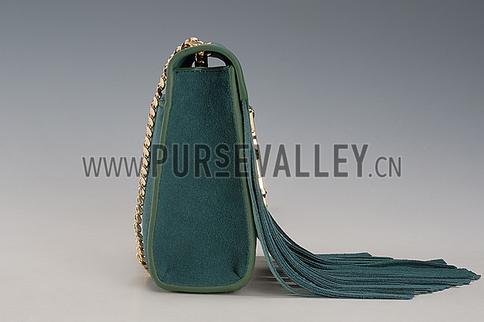 Saint Laurent Medium Fringed Suede Leather Satchel Green