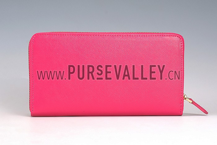 Prada Vernice Saffiano Leather Zip Around Rose Wallet
