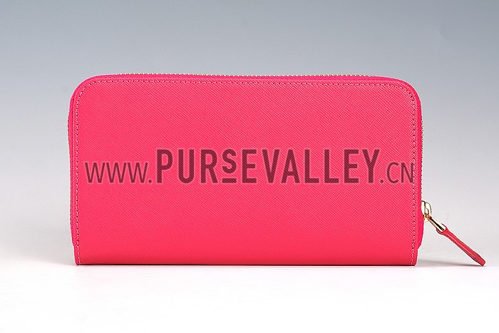 Prada Saffiano Leather Zip Around Rose Wallet