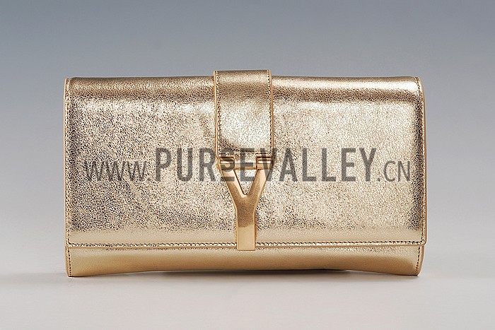 YSL Classic Y Clutch Gold Leather 608317