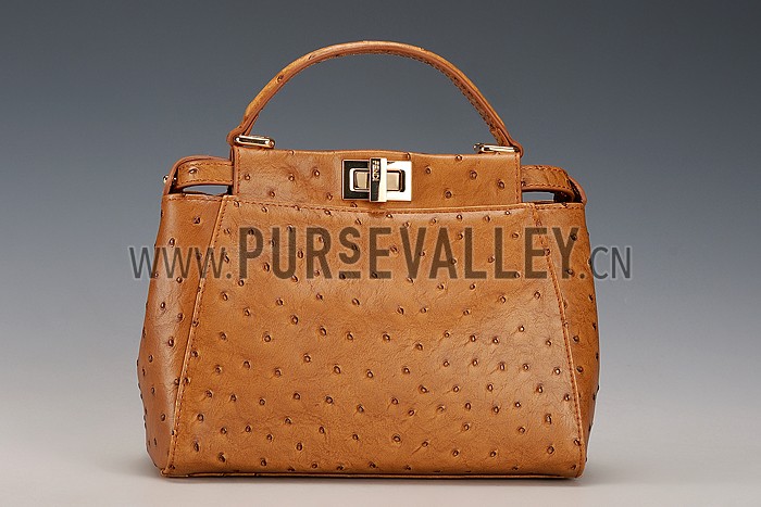 Fendi Peekaboo Mini Ostrich Leather Brown Bag