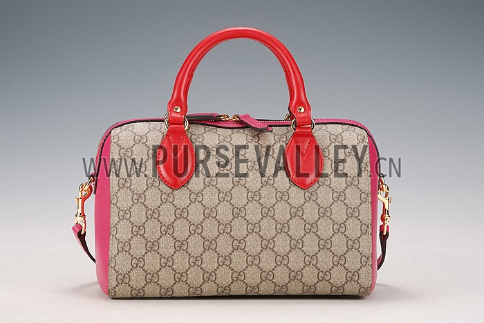 Gucci Boston Supreme Canvas Shoulder Bag Red & Fuchsia