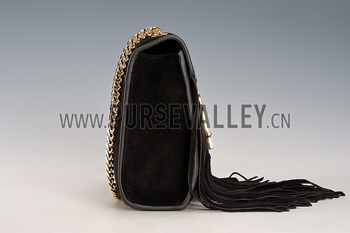 Saint Laurent Medium Fringed Suede Leather Satchel Black