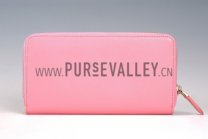 Prada Saffiano Leather Zip Around Small Pink Wallet