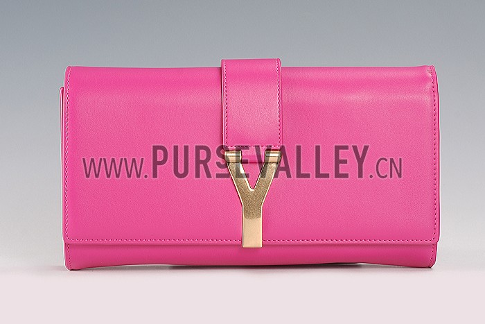 YSL Classic Y Clutch Fuchsia Leather 608318