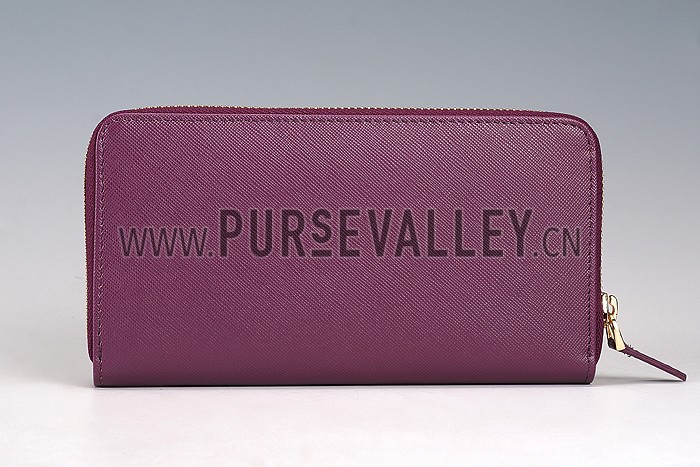 Prada Saffiano Leather Zip Around Small Purple Wallet