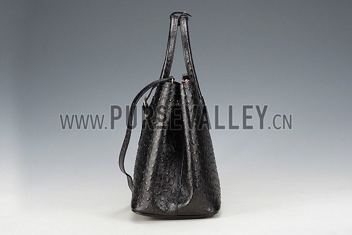 Prada Double Tote Ostrich Leather Bag Black
