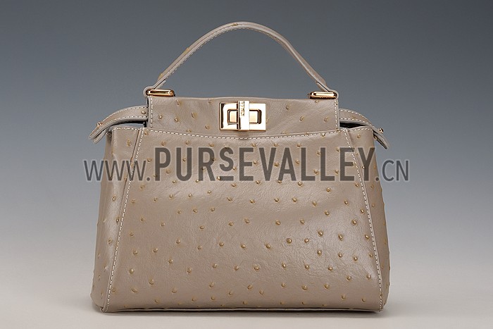 Fendi Peekaboo Mini Ostrich Leather Grey Bag