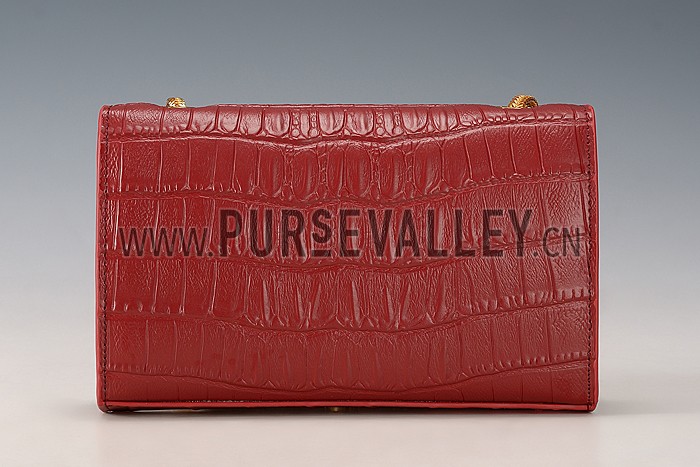 Saint Laurent Medium Tassel Crocodile Leather Clutch Bag Dark Red