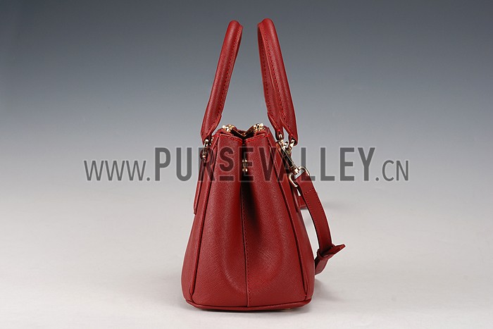 Prada Saffiano Mini Double Zip Tote Dark Red