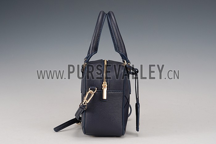 Tory Burch Robinson Stitched Square Tote Dark Blue