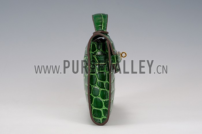 Hermes Kelly Longue Clutch Crocodile Leather Green 608168