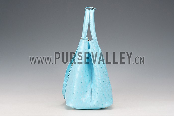 Prada Double Tote Ostrich Leather Bag Light Blue