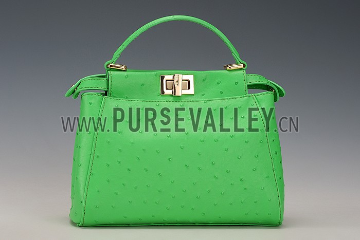 Fendi Peekaboo Mini Ostrich Leather Light Green Bag