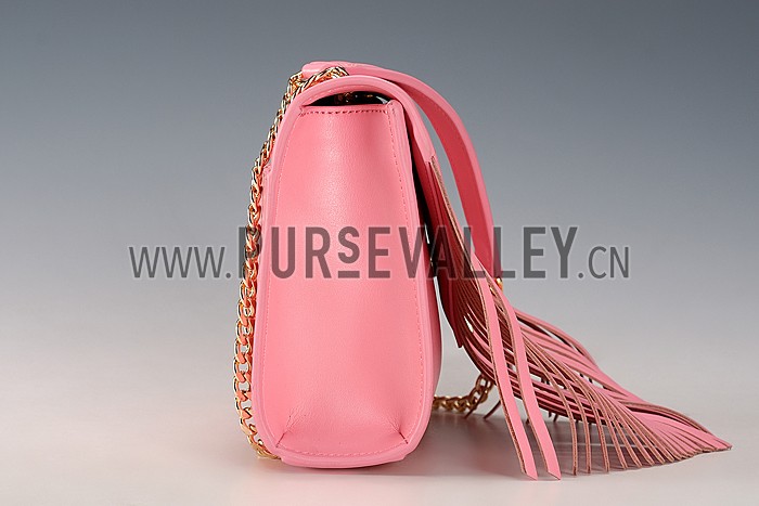 Saint Laurent Medium Fringed Suede Leather Satchel Pink