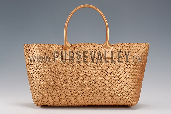 Bottega Veneta Woven Ostrich Large Tote Gold
