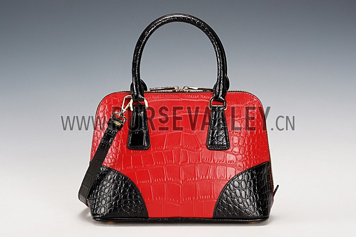 Prada Promenade Black And Red Small Crocodile Bag