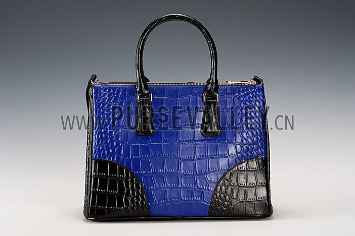 Prada Saffiano Crocodile Leather Black And Blue Bag