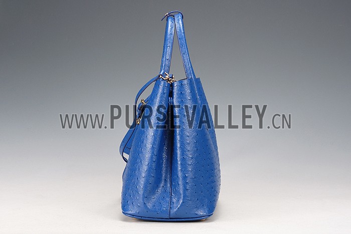 Prada Double Tote Ostrich Leather Bag Blue