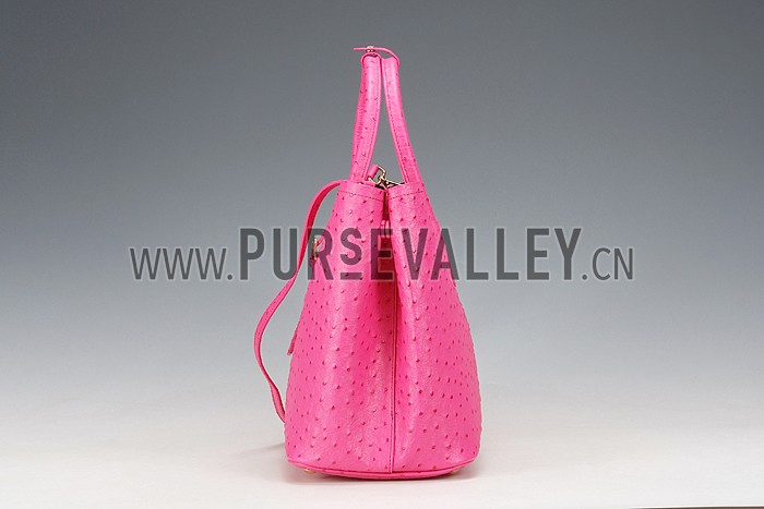 Prada Double Tote Ostrich Leather Bag Fuchsia
