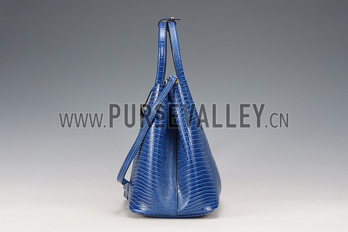 Prada Double Tote Crocodile Leather Bag Blue