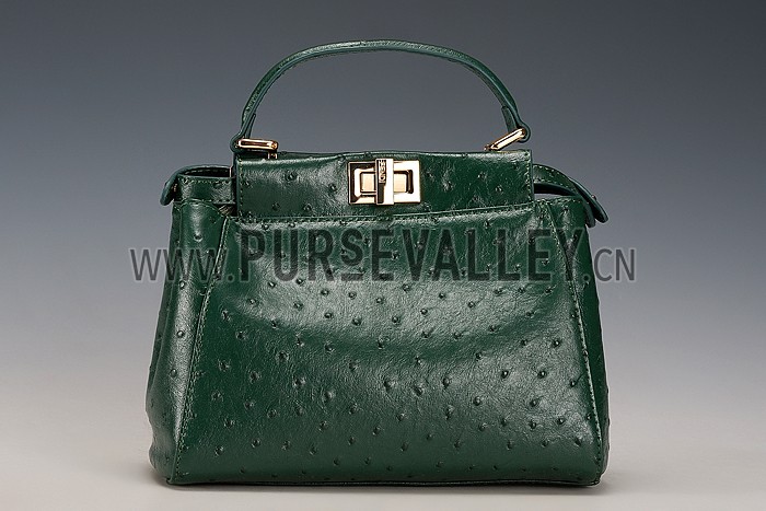 Fendi Peekaboo Mini Ostrich Leather Green Bag