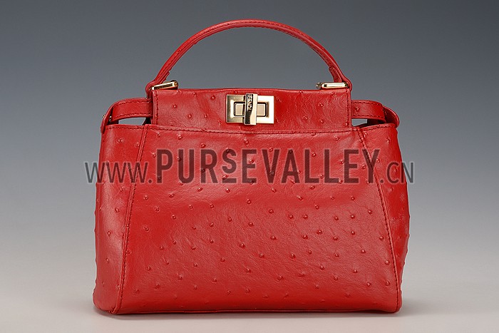 Fendi Peekaboo Mini Ostrich Leather Red Bag