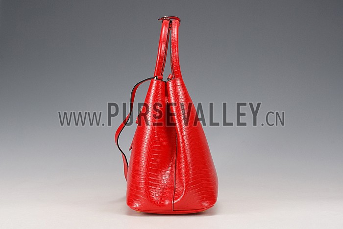 Prada Double Tote Crocodile Leather Bag Red