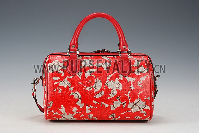 Gucci Boston Arabesque Canvas Shoulder Bag Red