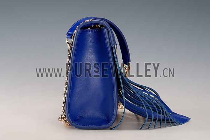 Saint Laurent Medium Fringed Leather Satchel Blue