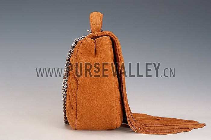 Saint Laurent College Matelasse Medium Fringed Suede Bag Tan