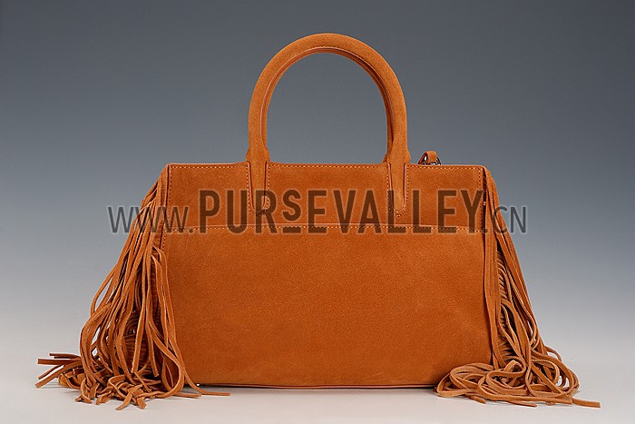 Saint Laurent Rive Gauche Small Fringed Suede Bag Tan