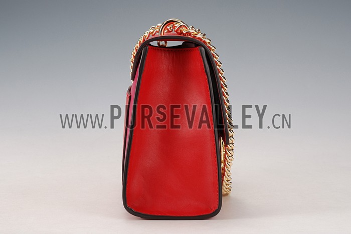 Gucci Padlock Leather Shoulder Bag Red & Fuchsia