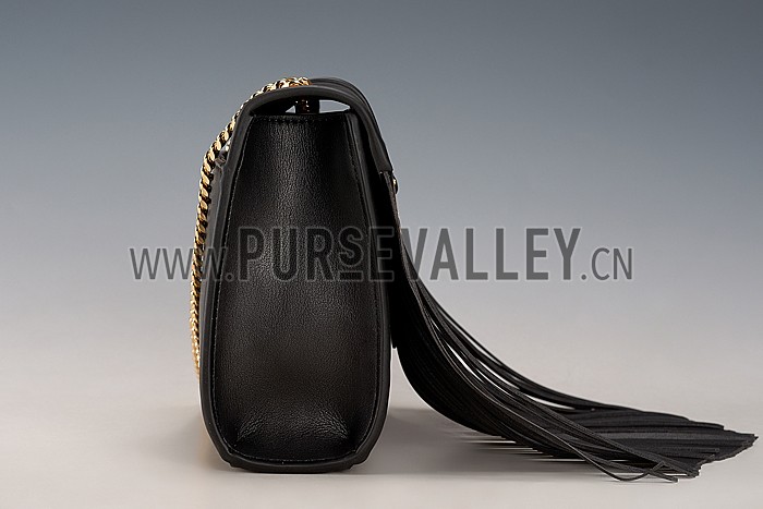 Saint Laurent Medium Fringed Leather Satchel Black