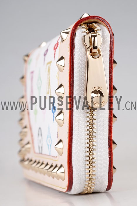 Louis Vuitton Studded Zipped Long White Murakami Wallet
