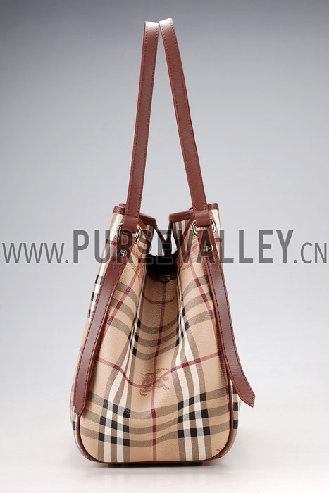 Burberry Haymarket Small Tote Brown Trim