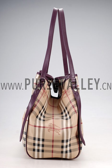 Burberry Haymarket Small Tote Purple Trim