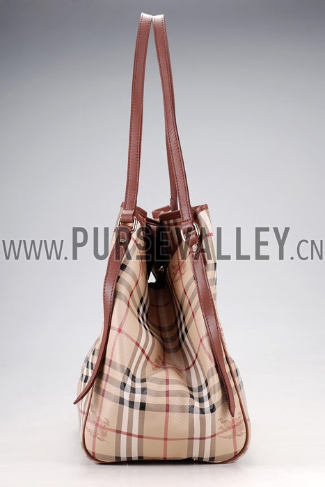 Burberry Haymarket Medium Tote Brown Trim