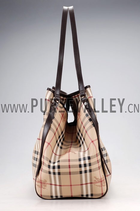 Burberry Haymarket Medium Tote Dark Brown Trim
