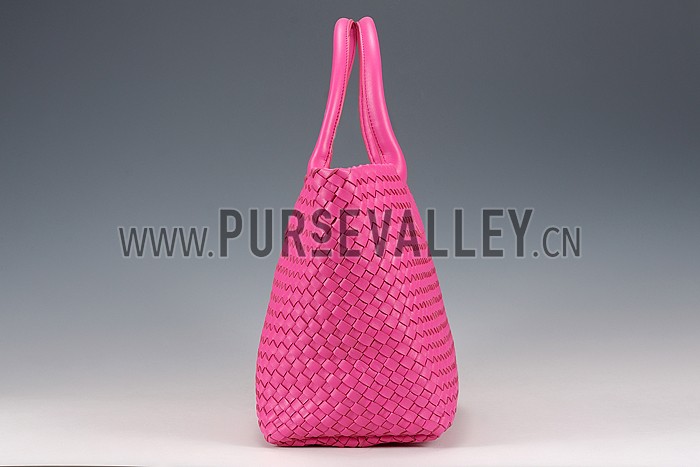 Bottega Veneta Woven Ostrich Large Tote Bright Pink