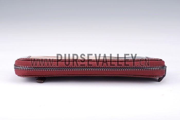 Burberry Nova Check Zip Around Large Wallet Burgundy Trim