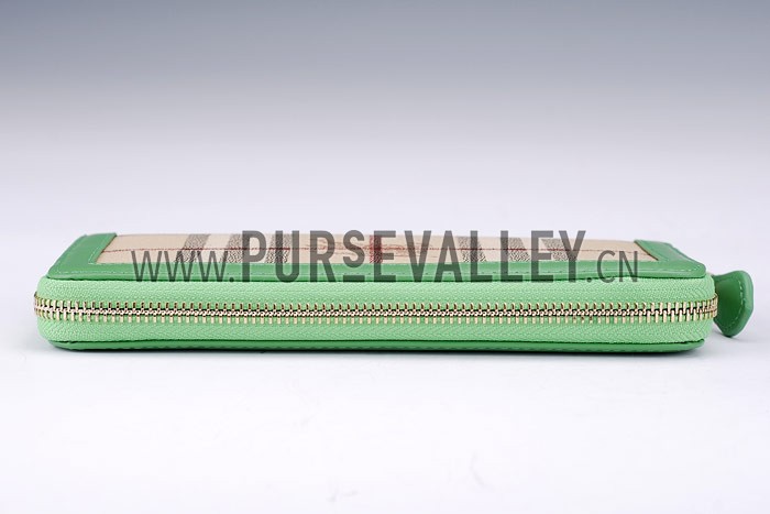 Burberry Nova Check Zip Around Wallet Green Trim