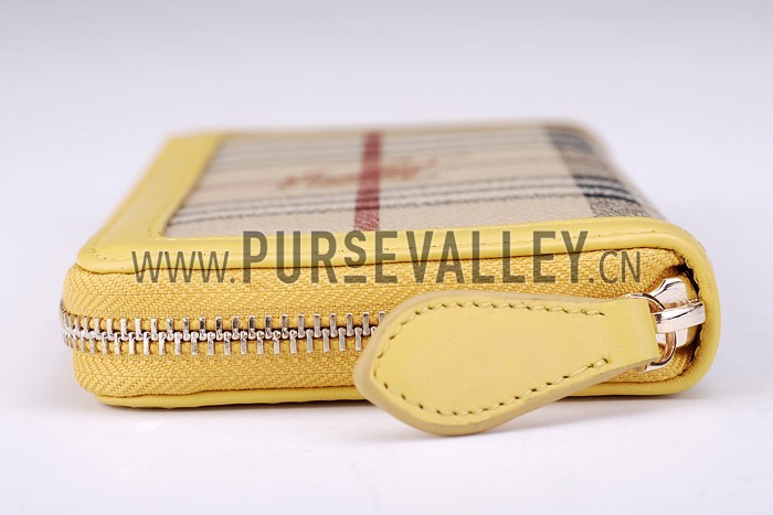 Burberry Nova Check Zip Around Wallet Yellow Trim