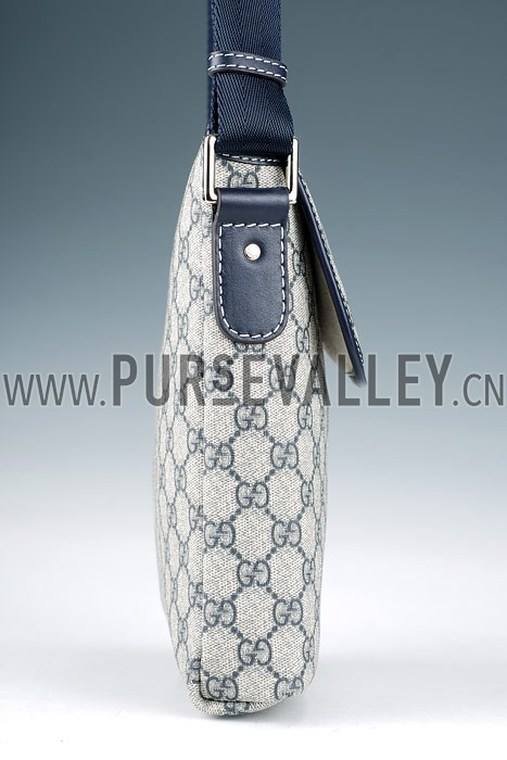 Gucci Small Messenger Flap Bag with GG Canvas Blue Leather Trim