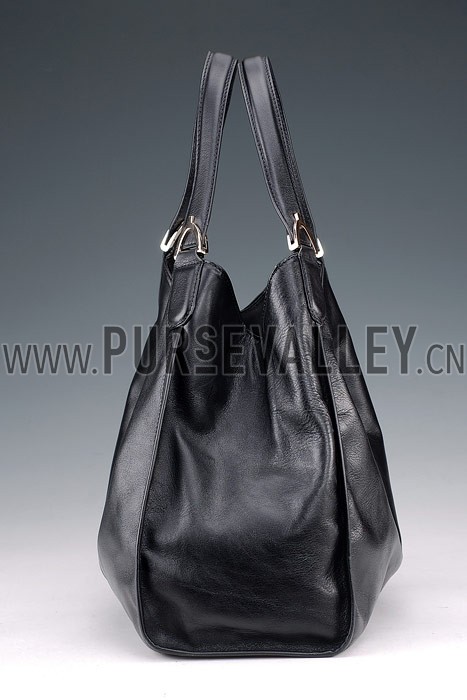 Gucci Soft Stirrup Black Leather Large Shoulder Bag