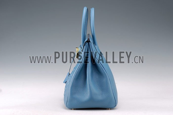 Hermes Birkin Horse Embossed Gold Hardware Tote Blue