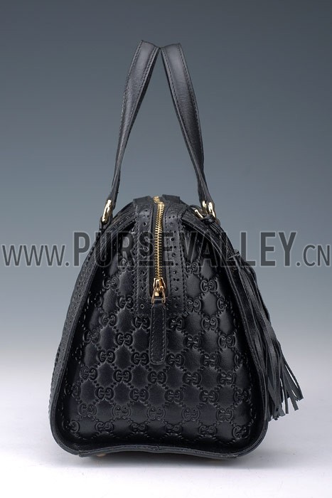 Gucci Duilio Brogue Boston Black Leather Bag