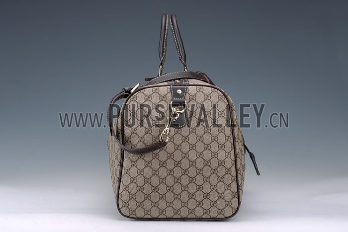 Gucci Large Carry on Duffel Grey Canvas Brown Trim with Strap