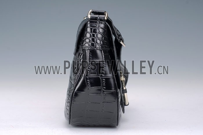 Gucci Ribot Horse Head Black Croc Leather Flap Bag